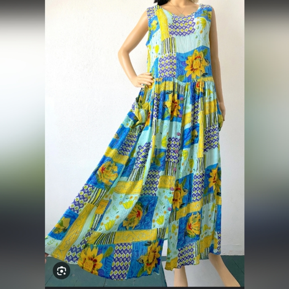 Colorful Boho Flowy Gauze Maxi Oversize Dress.Pit To Pit 23" - Picture 2 of 7